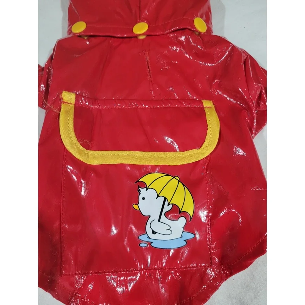 GRREAT CHOICE DOG RED RAINCOAT HOODED POCKET ON TOP w/DUCK